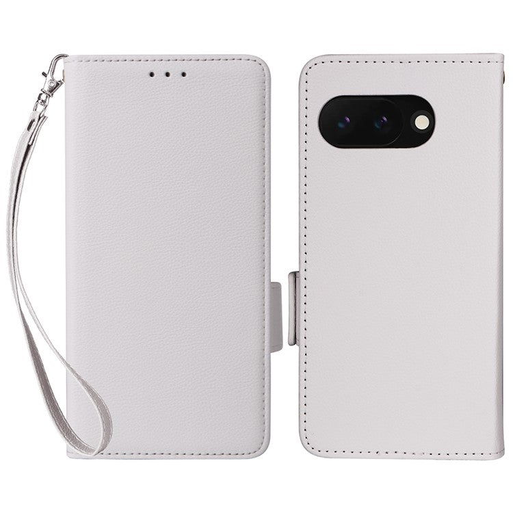 For Google Pixel 9a Case Litchi Texture PU Leather Wallet Flip Phone Cover - White