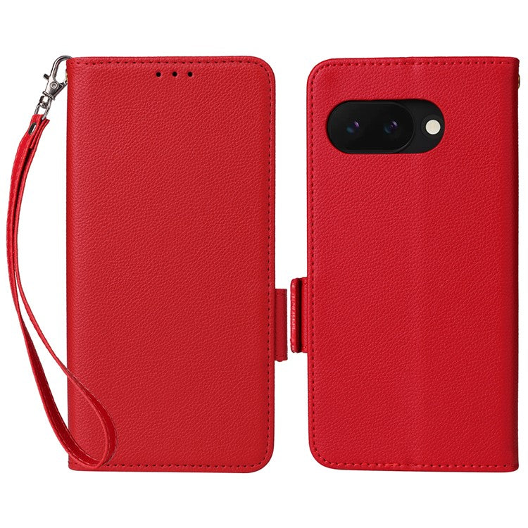 For Google Pixel 9a Case Litchi Texture PU Leather Wallet Flip Phone Cover - Red