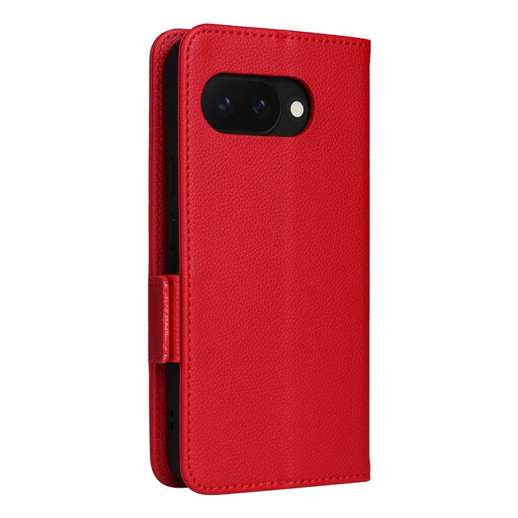 For Google Pixel 9a Case Litchi Texture PU Leather Wallet Flip Phone Cover - Red