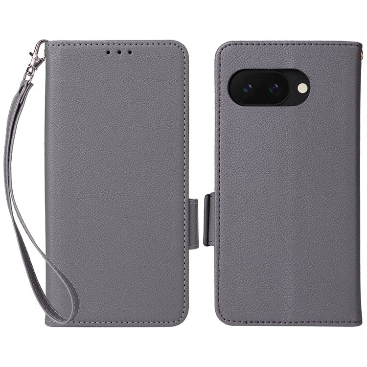 For Google Pixel 9a Case Litchi Texture PU Leather Wallet Flip Phone Cover - Grey