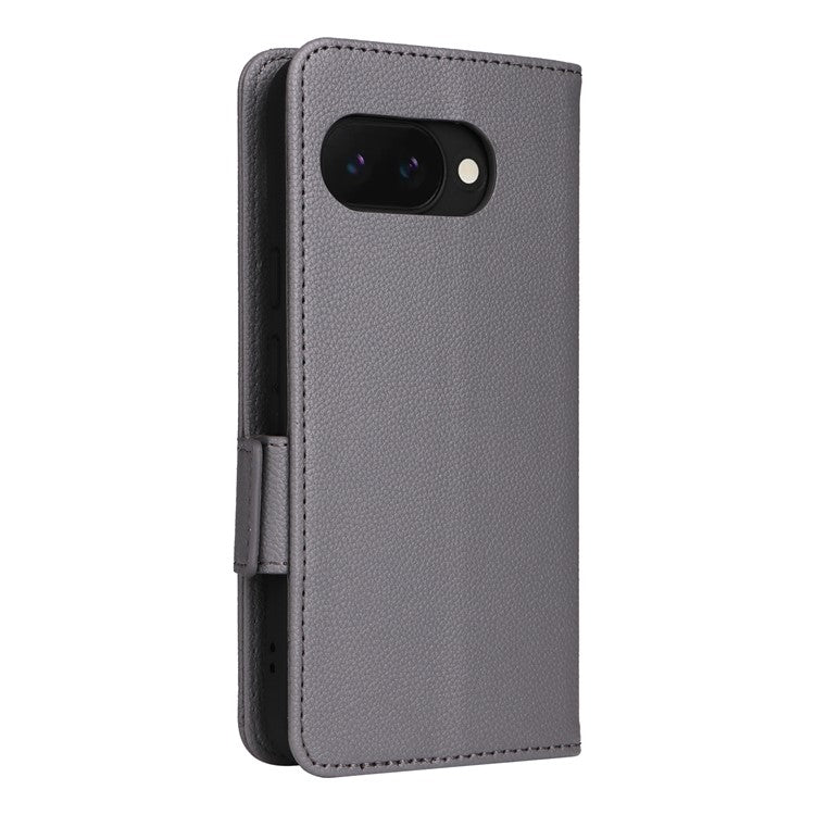 For Google Pixel 9a Case Litchi Texture PU Leather Wallet Flip Phone Cover - Grey