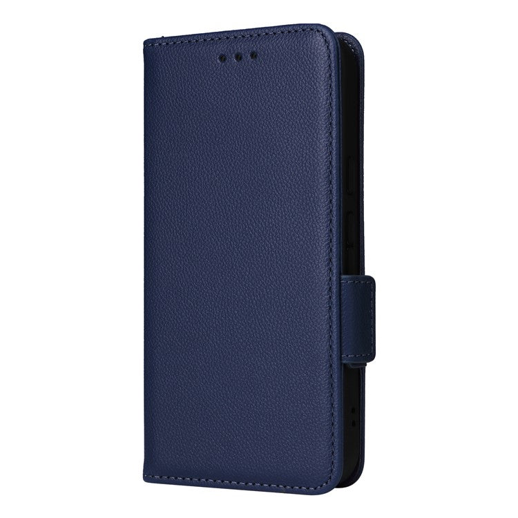 For Google Pixel 9a Case Litchi Texture PU Leather Wallet Flip Phone Cover - Dark Blue