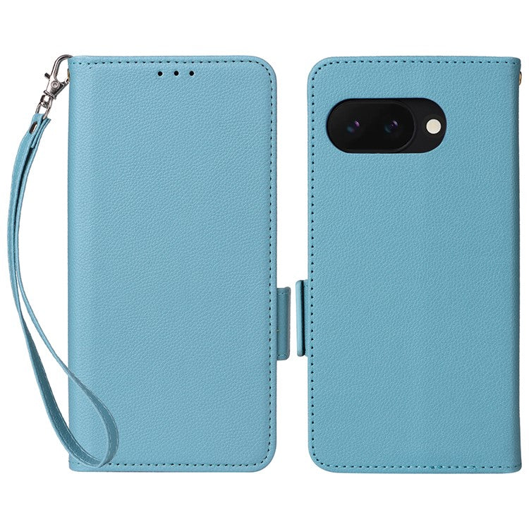 For Google Pixel 9a Case Litchi Texture PU Leather Wallet Flip Phone Cover - Baby Blue