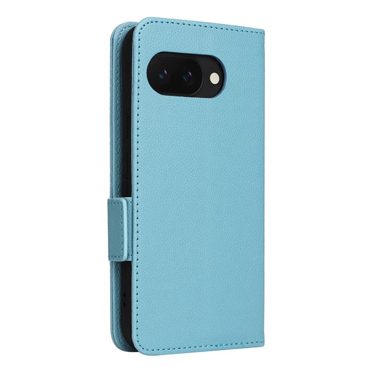 For Google Pixel 9a Case Litchi Texture PU Leather Wallet Flip Phone Cover - Baby Blue