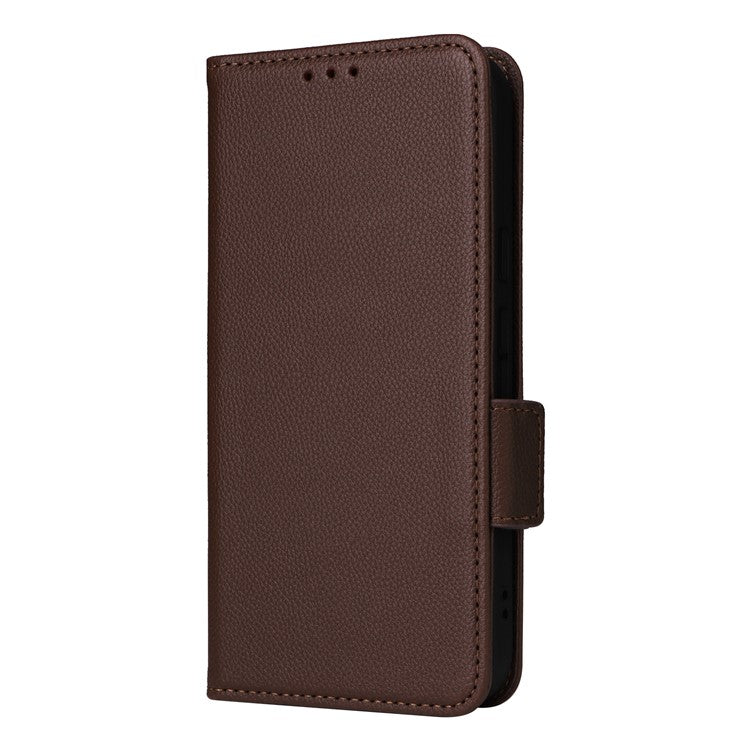 For Google Pixel 9a Case Litchi Texture PU Leather Wallet Flip Phone Cover - Brown