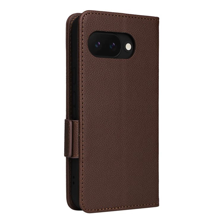 For Google Pixel 9a Case Litchi Texture PU Leather Wallet Flip Phone Cover - Brown