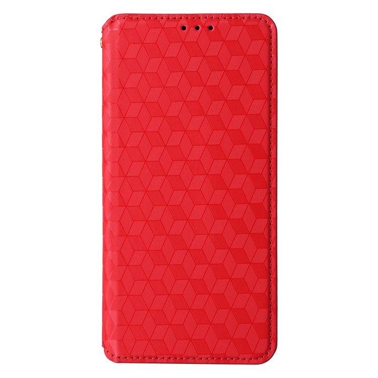 For Google Pixel 9a Wallet Case Rhombus Imprinted Leather Phone Cover - Red