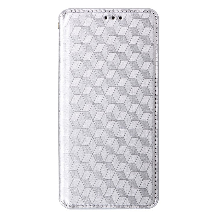 For Google Pixel 9a Wallet Case Rhombus Imprinted Leather Phone Cover - Silver