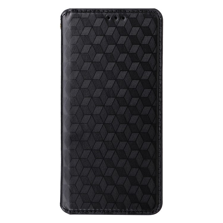 For Google Pixel 9a Wallet Case Rhombus Imprinted Leather Phone Cover - Black