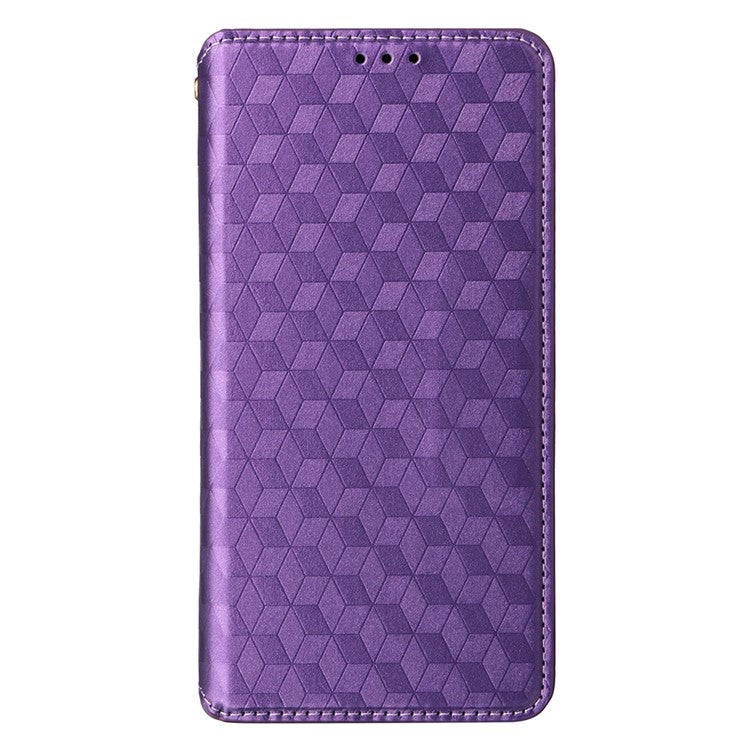 For Google Pixel 9a Wallet Case Rhombus Imprinted Leather Phone Cover - Purple