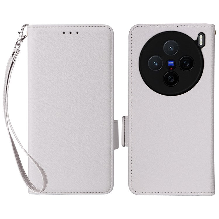 For vivo X200 5G Case Litchi Texture PU Leather Wallet Flip Phone Cover - White