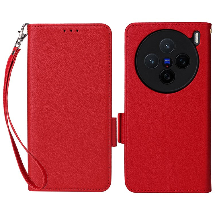 For vivo X200 5G Case Litchi Texture PU Leather Wallet Flip Phone Cover - Red