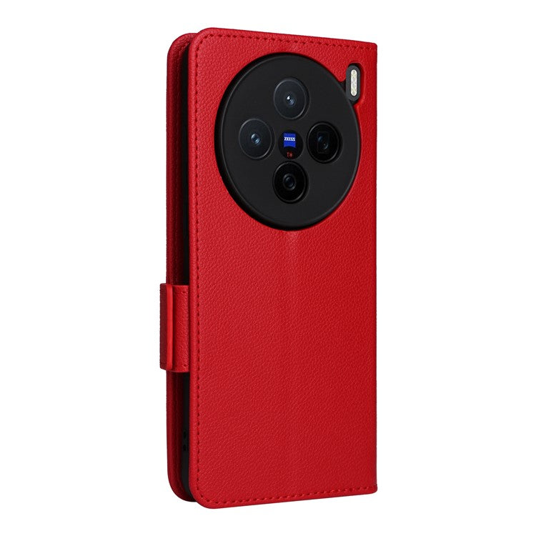 For vivo X200 5G Case Litchi Texture PU Leather Wallet Flip Phone Cover - Red