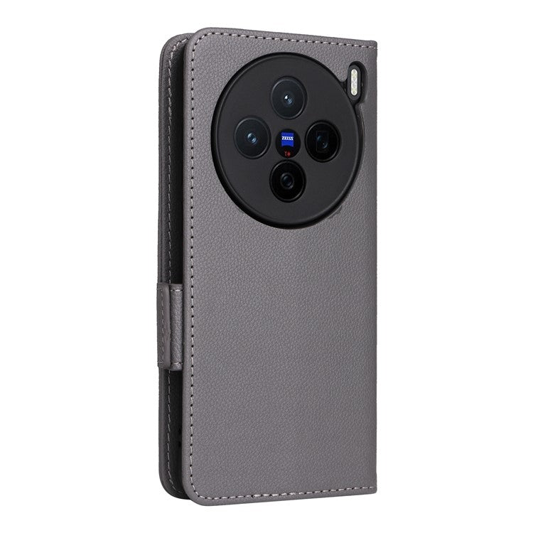 For vivo X200 5G Case Litchi Texture PU Leather Wallet Flip Phone Cover - Grey