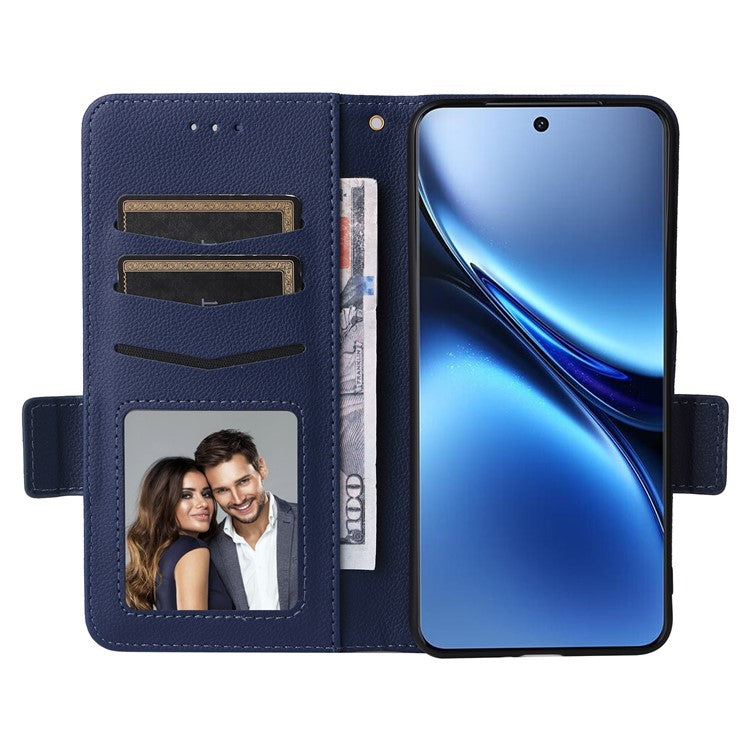 For vivo X200 5G Case Litchi Texture PU Leather Wallet Flip Phone Cover - Dark Blue