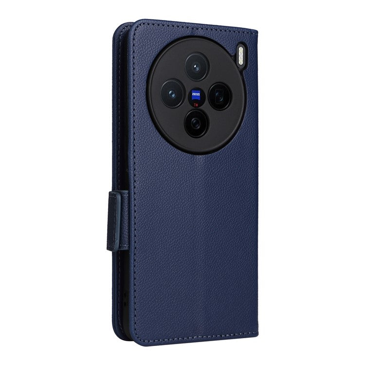 For vivo X200 5G Case Litchi Texture PU Leather Wallet Flip Phone Cover - Dark Blue