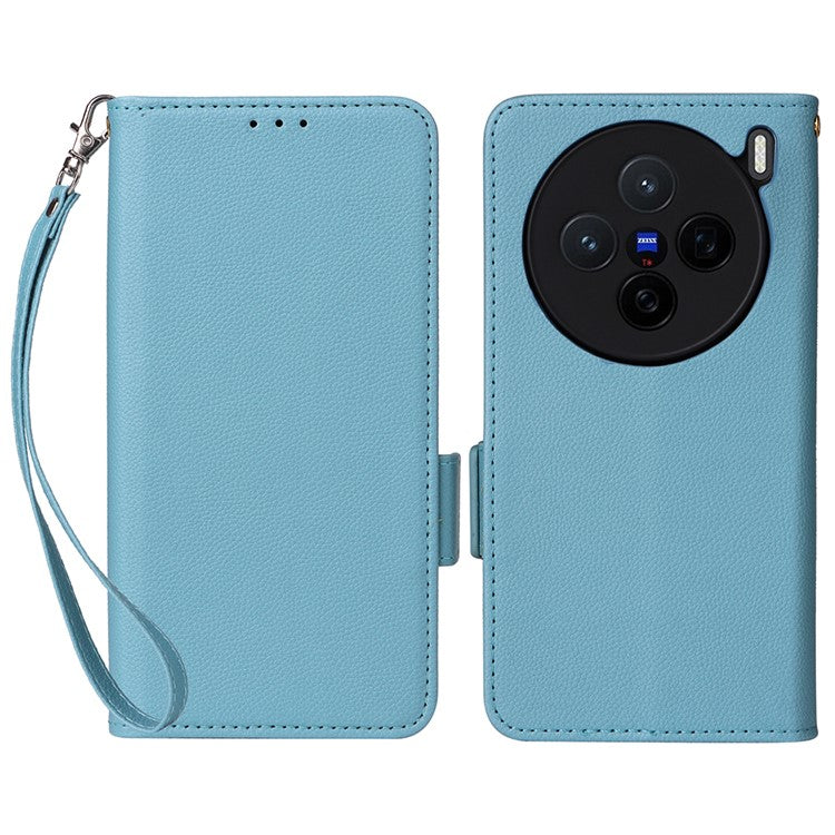 For vivo X200 5G Case Litchi Texture PU Leather Wallet Flip Phone Cover - Baby Blue