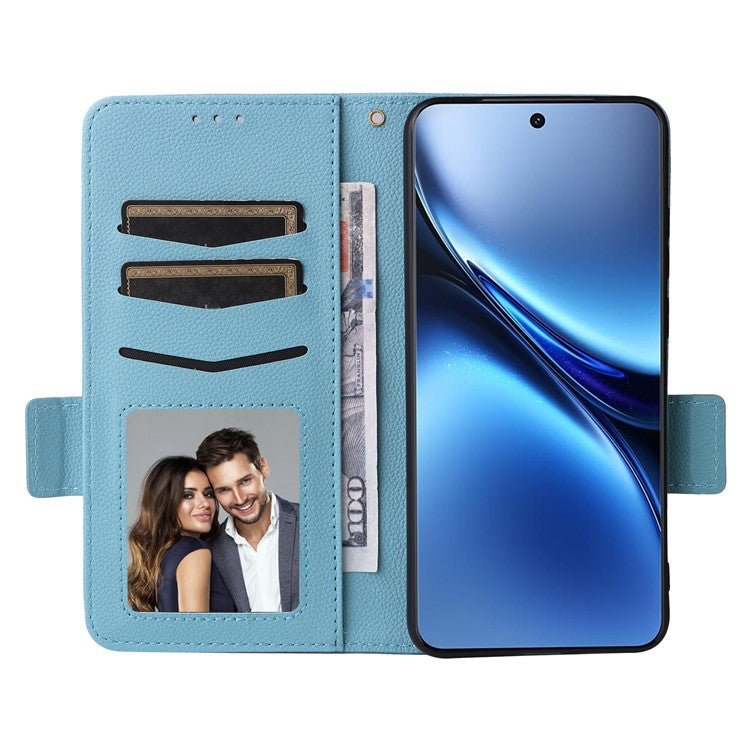 For vivo X200 5G Case Litchi Texture PU Leather Wallet Flip Phone Cover - Baby Blue