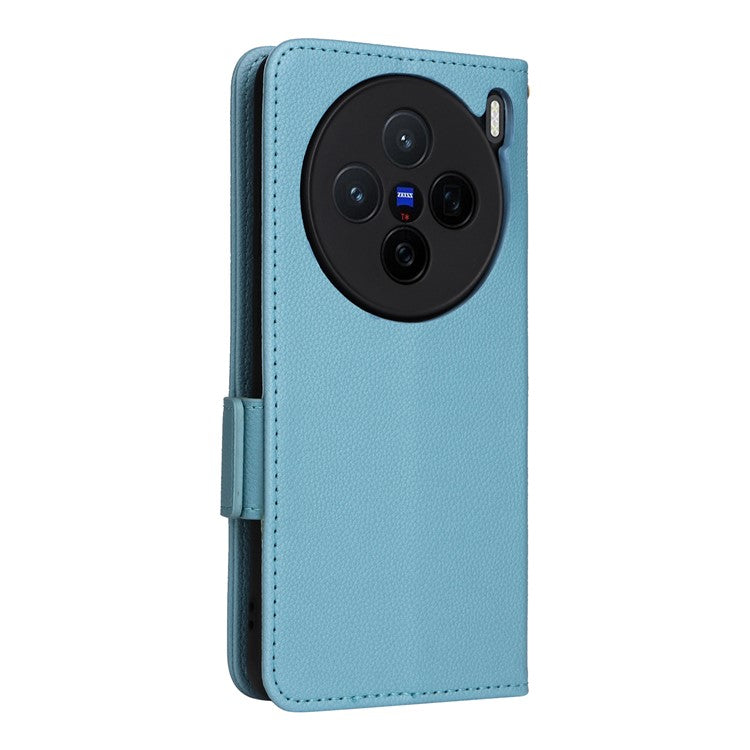 For vivo X200 5G Case Litchi Texture PU Leather Wallet Flip Phone Cover - Baby Blue