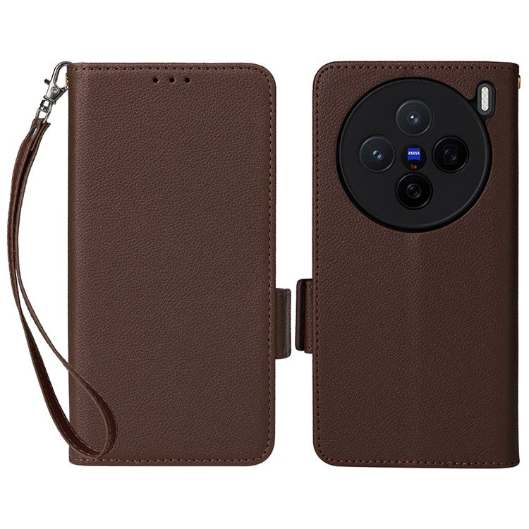 For vivo X200 5G Case Litchi Texture PU Leather Wallet Flip Phone Cover - Brown