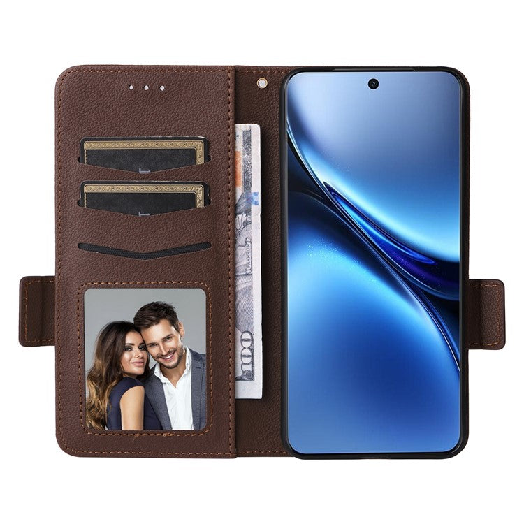 For vivo X200 5G Case Litchi Texture PU Leather Wallet Flip Phone Cover - Brown