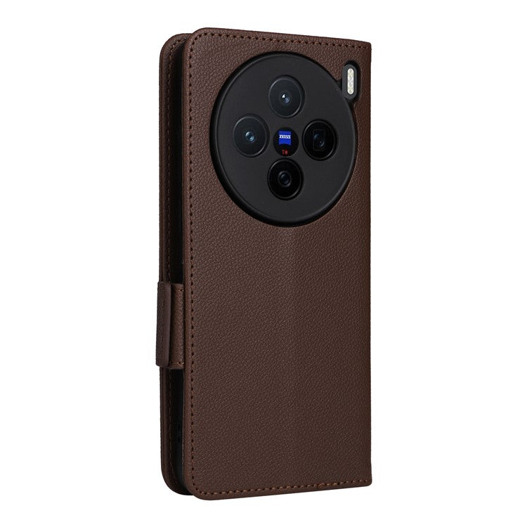 For vivo X200 5G Case Litchi Texture PU Leather Wallet Flip Phone Cover - Brown