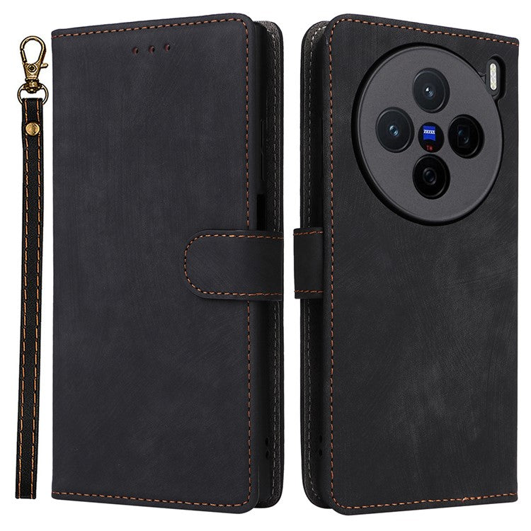 For vivo X200 5G Wallet Case RFID Blocking PU Leather Cover Stand View - Black