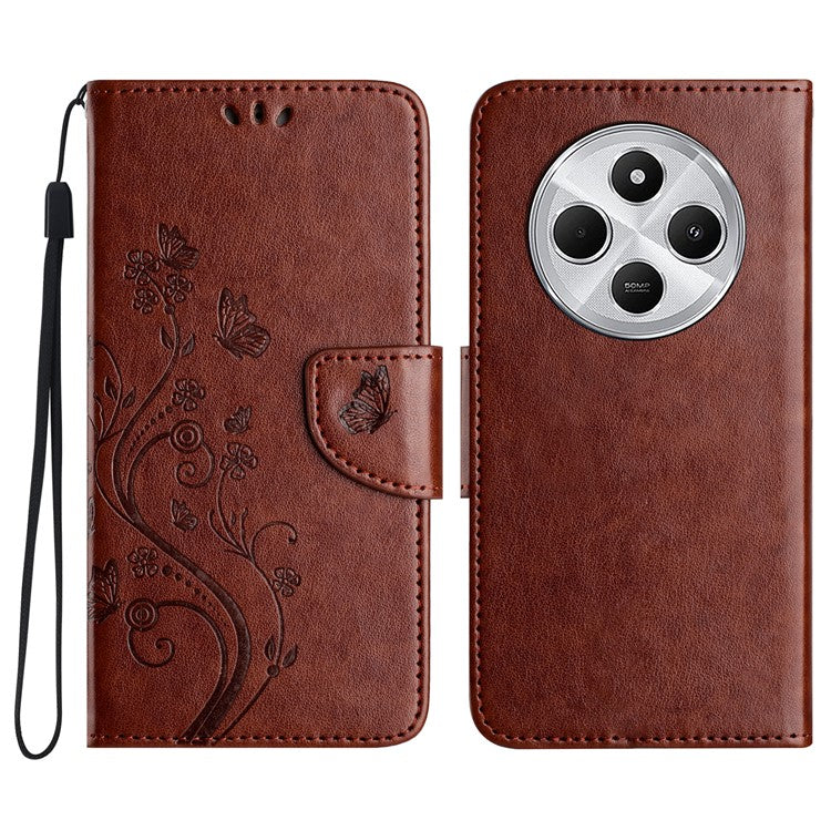 Phone Case For Xiaomi Redmi 14C 4G / 14R 5G / Poco C75 4G Imprinted Mini Butterfly Leather Wallet Phone Cover - Brown