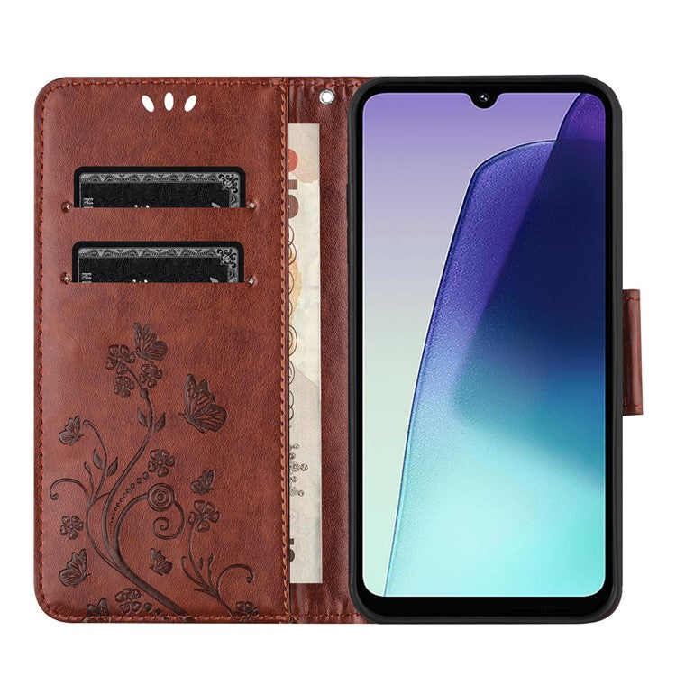 Phone Case For Xiaomi Redmi 14C 4G / 14R 5G / Poco C75 4G Imprinted Mini Butterfly Leather Wallet Phone Cover - Brown