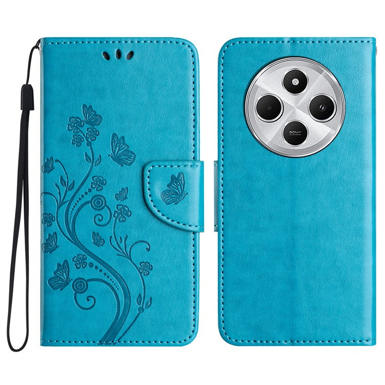 Phone Case For Xiaomi Redmi 14C 4G / 14R 5G / Poco C75 4G Imprinted Mini Butterfly Leather Wallet Phone Cover - Blue