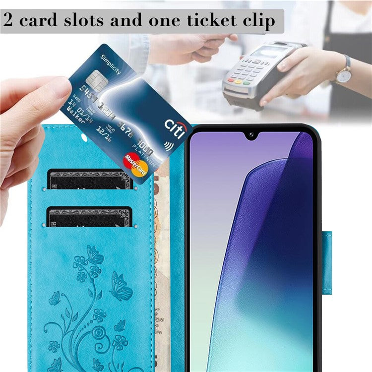 Phone Case For Xiaomi Redmi 14C 4G / 14R 5G / Poco C75 4G Imprinted Mini Butterfly Leather Wallet Phone Cover - Blue