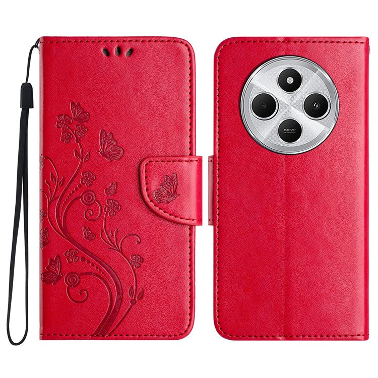 Phone Case For Xiaomi Redmi 14C 4G / 14R 5G / Poco C75 4G Imprinted Mini Butterfly Leather Wallet Phone Cover - Red