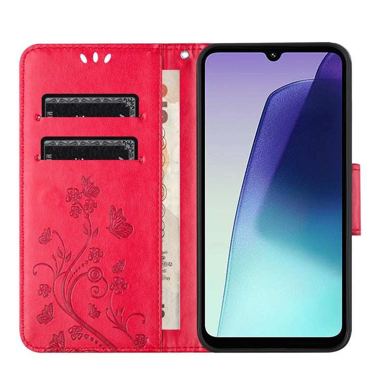 Phone Case For Xiaomi Redmi 14C 4G / 14R 5G / Poco C75 4G Imprinted Mini Butterfly Leather Wallet Phone Cover - Red