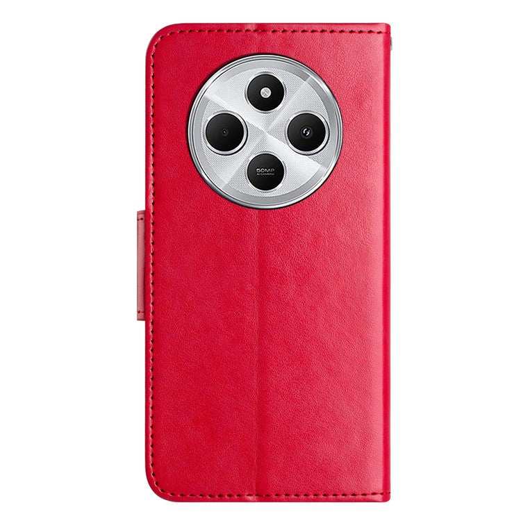 Phone Case For Xiaomi Redmi 14C 4G / 14R 5G / Poco C75 4G Imprinted Mini Butterfly Leather Wallet Phone Cover - Red