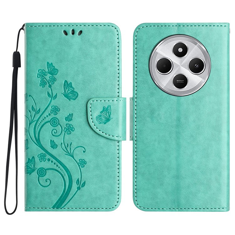 Phone Case For Xiaomi Redmi 14C 4G / 14R 5G / Poco C75 4G Imprinted Mini Butterfly Leather Wallet Phone Cover - Green