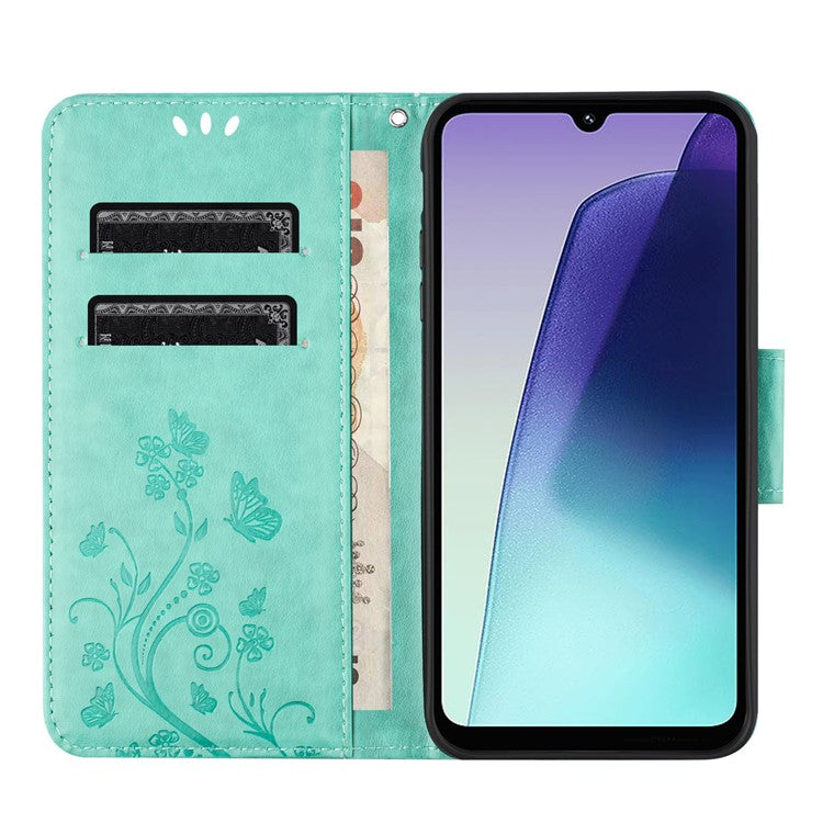 Phone Case For Xiaomi Redmi 14C 4G / 14R 5G / Poco C75 4G Imprinted Mini Butterfly Leather Wallet Phone Cover - Green