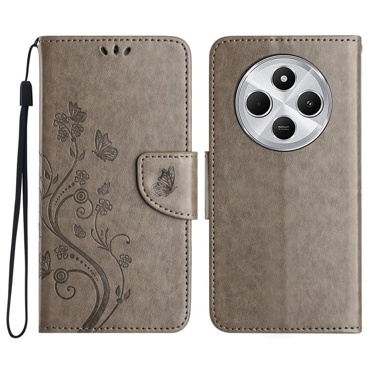 Phone Case For Xiaomi Redmi 14C 4G / 14R 5G / Poco C75 4G Imprinted Mini Butterfly Leather Wallet Phone Cover - Grey