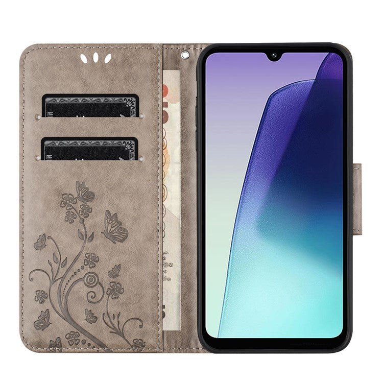 Phone Case For Xiaomi Redmi 14C 4G / 14R 5G / Poco C75 4G Imprinted Mini Butterfly Leather Wallet Phone Cover - Grey