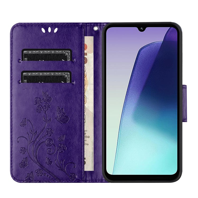 Phone Case For Xiaomi Redmi 14C 4G / 14R 5G / Poco C75 4G Imprinted Mini Butterfly Leather Wallet Phone Cover - Dark Purple