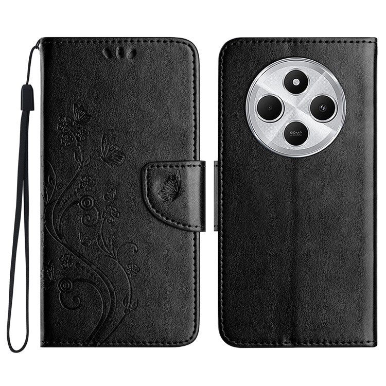 Phone Case For Xiaomi Redmi 14C 4G / 14R 5G / Poco C75 4G Imprinted Mini Butterfly Leather Wallet Phone Cover - Black