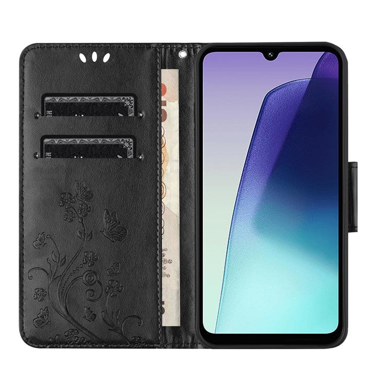 Phone Case For Xiaomi Redmi 14C 4G / 14R 5G / Poco C75 4G Imprinted Mini Butterfly Leather Wallet Phone Cover - Black