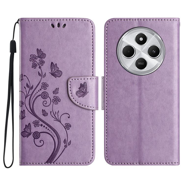 Phone Case For Xiaomi Redmi 14C 4G / 14R 5G / Poco C75 4G Imprinted Mini Butterfly Leather Wallet Phone Cover - Purple