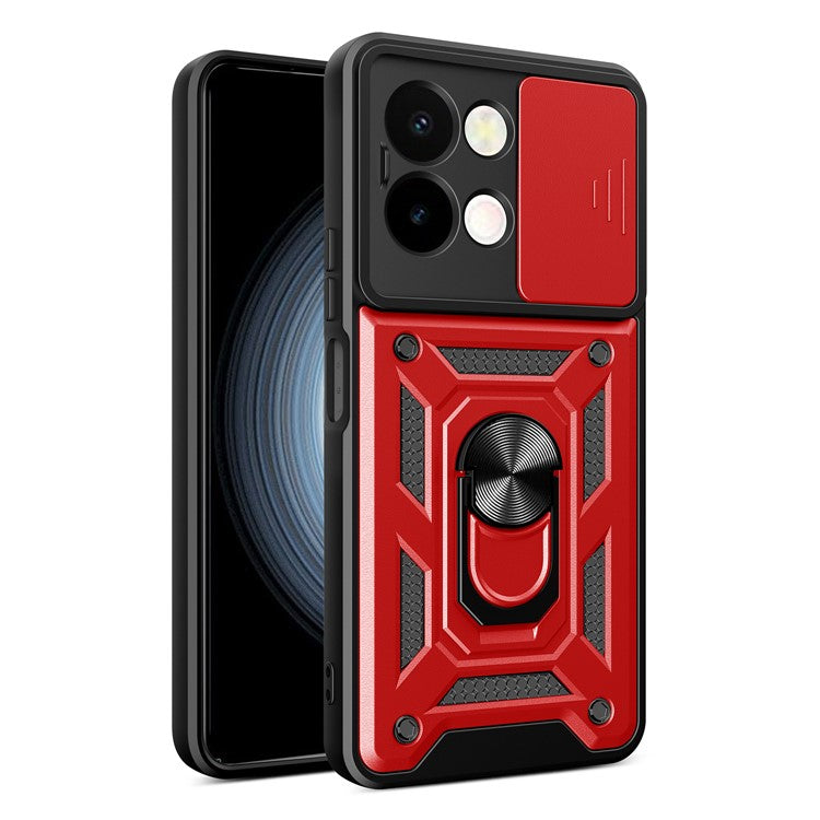 For vivo Y28 4G Case with Slide Camera Lid PC+TPU Kickstand Phone Cover - Red