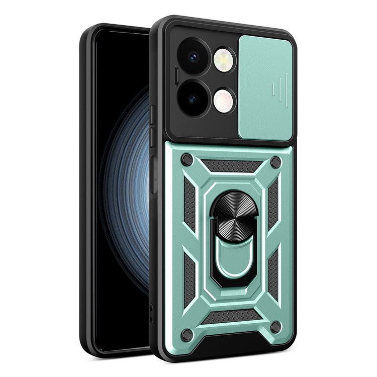 For vivo Y28 4G Case with Slide Camera Lid PC+TPU Kickstand Phone Cover - Green