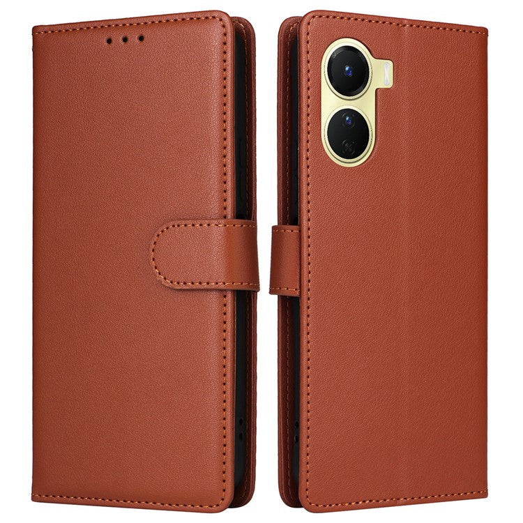 For vivo Y02s 4G / Y56 5G / Y16 4G Case Wallet Stand View PU Leather Phone Cover - Brown