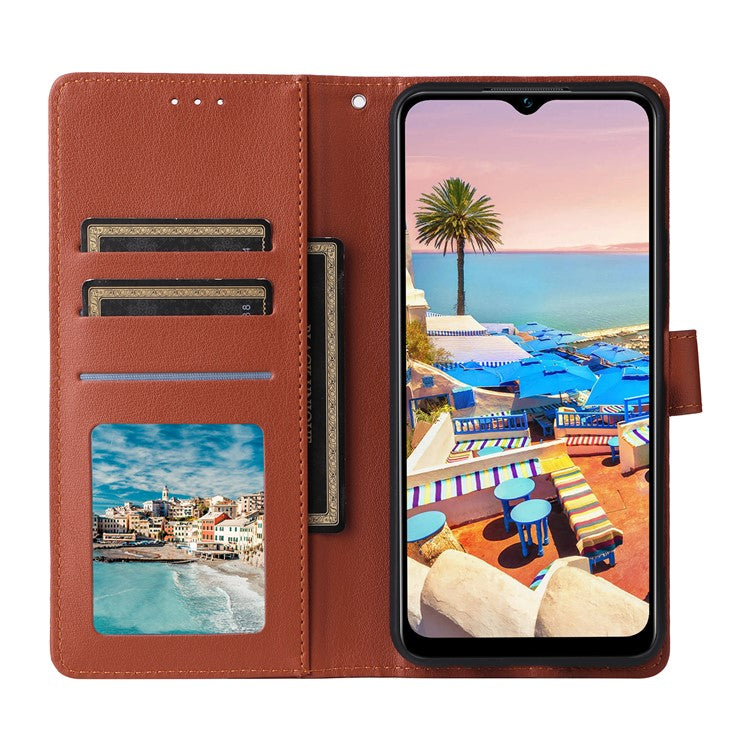 For vivo Y02s 4G / Y56 5G / Y16 4G Case Wallet Stand View PU Leather Phone Cover - Brown