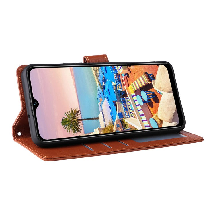 For vivo Y02s 4G / Y56 5G / Y16 4G Case Wallet Stand View PU Leather Phone Cover - Brown