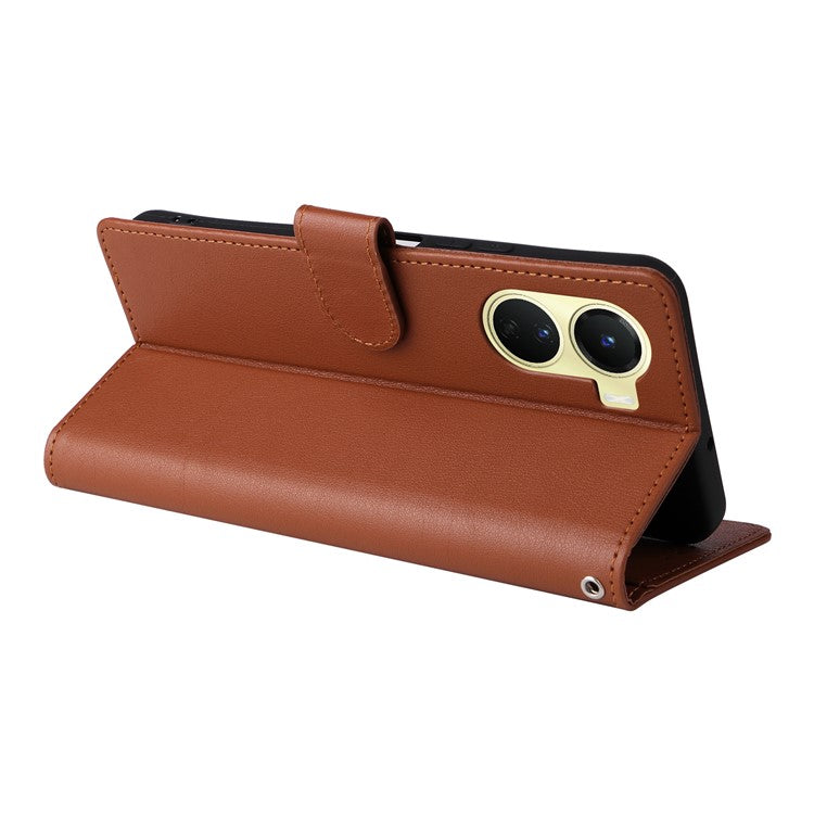 For vivo Y02s 4G / Y56 5G / Y16 4G Case Wallet Stand View PU Leather Phone Cover - Brown