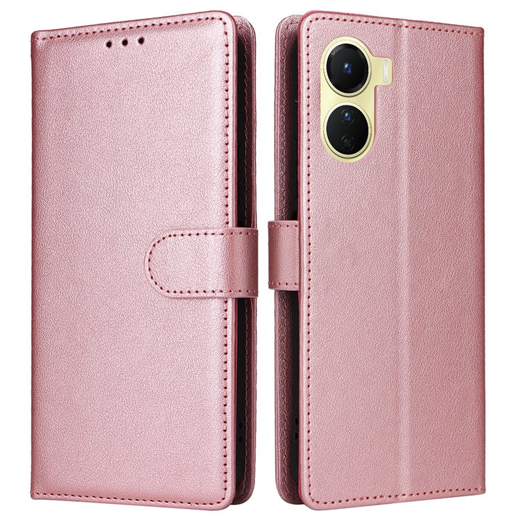 For vivo Y02s 4G / Y56 5G / Y16 4G Case Wallet Stand View PU Leather Phone Cover - Rose Gold