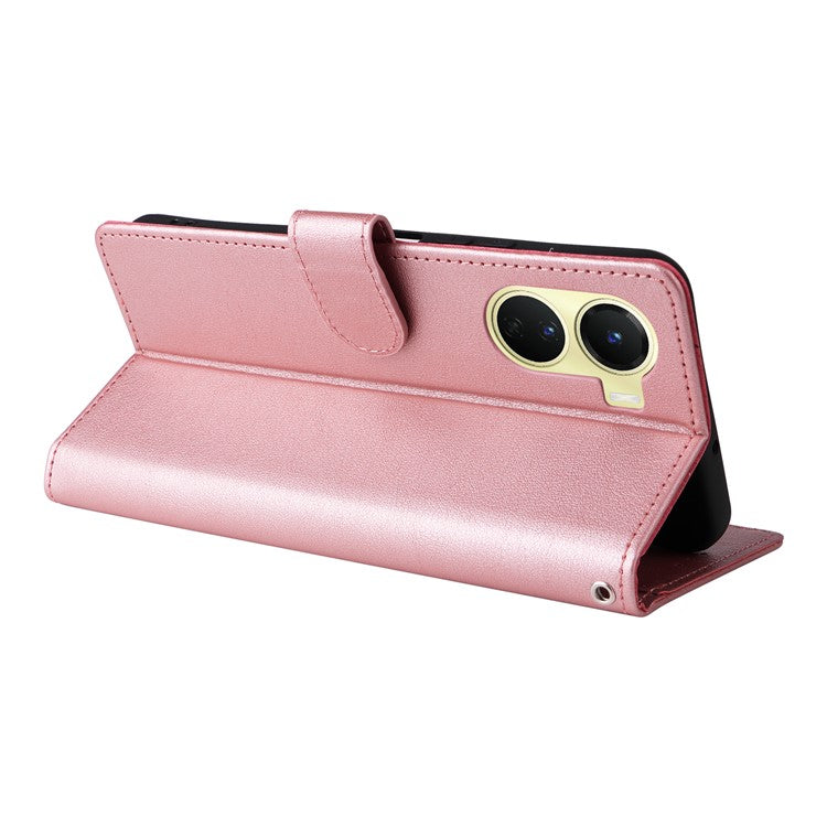 For vivo Y02s 4G / Y56 5G / Y16 4G Case Wallet Stand View PU Leather Phone Cover - Rose Gold